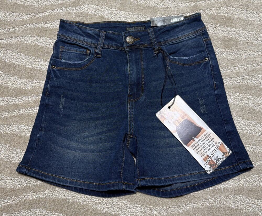 Silver Crush Shorts Blue Denim Jean Mid Rise Stretch Size 3/26 NWT